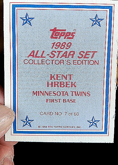1989 Topps All-Star Set #7 Kent Hrbek — back