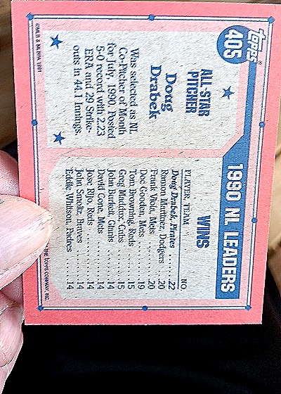1991 Topps All-Star #405 Doug Drabek — back