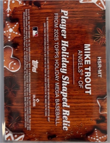 2025 Topps Holiday Mega Baseball Player Holiday Shaped Relic Mike Trout — front