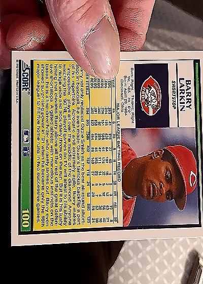 1992 Score #100 Barry Larkin — back