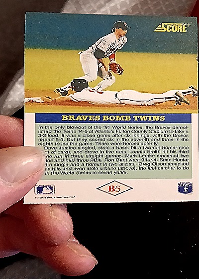 1991 Score #135 Braves Bomb Twins — back