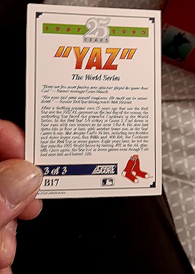 1992 Score #B17 Carl Yastrzemski 25 Years The World Series — back