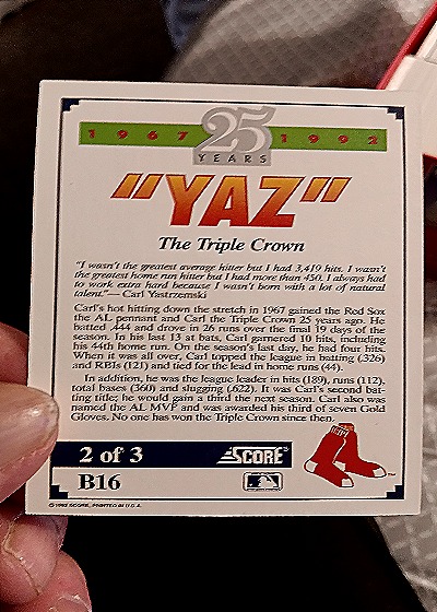 1992 Score Franchise #3 Carl Yastrzemski — back