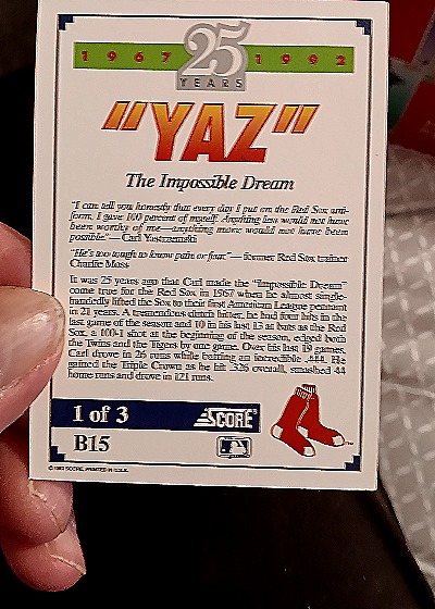 1992 Score #B15 Carl Yastrzemski — back