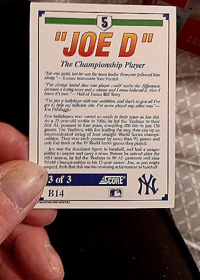 1992 Score #5 Joe DiMaggio — back
