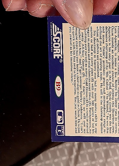1992 Score #B9 Ozzie Smith Cooperstown Card — back
