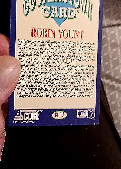 1992 Score Cooperstown Card #B11 Robin Yount — back