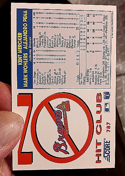 1991 Score #787 Kent Mercker, Mark Wohlers, Alejandro Pena — back