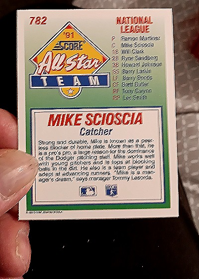1991 Score #782 Mike Scioscia — back
