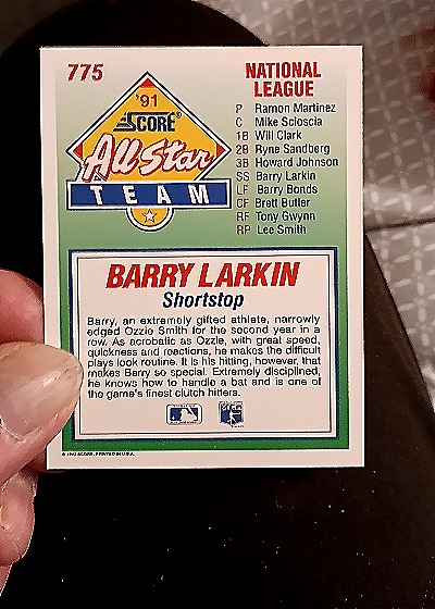 1992 Score #775 Barry Larkin — back