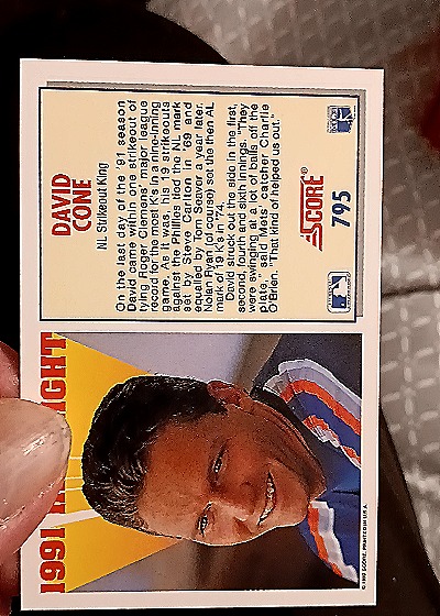 1992 Score #795 David Cone New York Mets — back