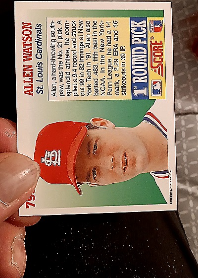 1992 Score #799 Allen Watson — back
