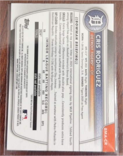 2025 Bowman Chrome #BCP-CR Cris Rodriguez — front
