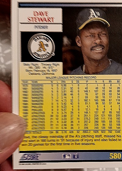 1992 Score #580 Dave Stewart — back