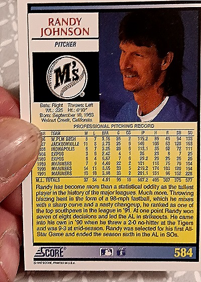 1992 Score #584 Randy Johnson — back