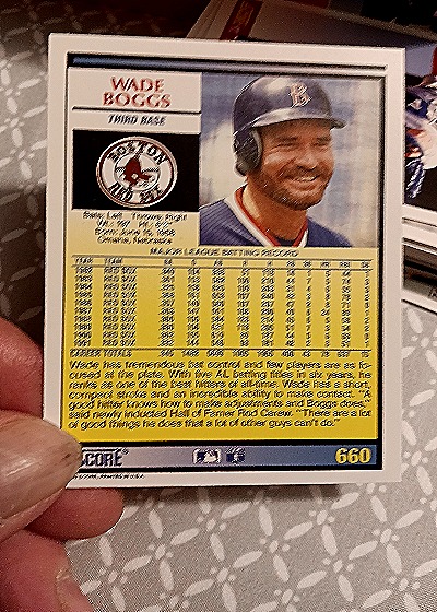 1992 Score #660 Wade Boggs — back