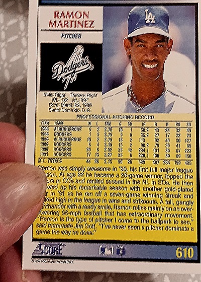 1992 Score #610 Ramon Martinez — back