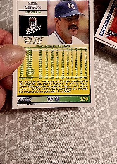 1992 Score #520 Kirk Gibson — back