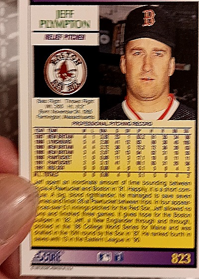 1992 Score #823 Jeff Plympton — back