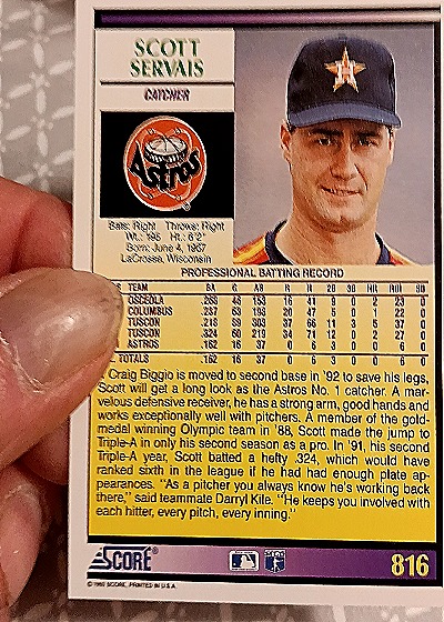 1992 Score #816 Scott Servais — back