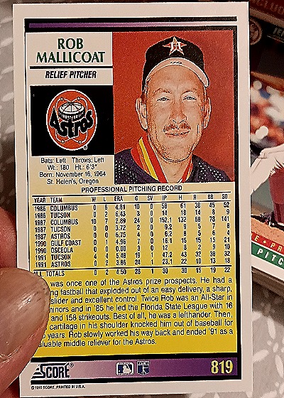 1992 Score #819 Rob Mallicoat — back