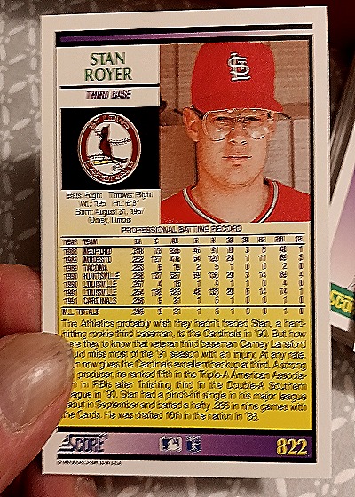 1992 Score #822 Stan Royer — back