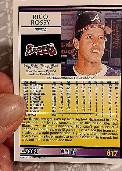 1992 Score #817 Rico Rossy — back