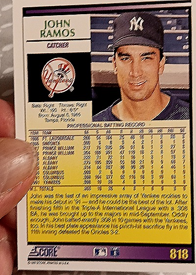 1992 Score #818 John Ramos — back