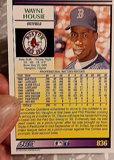1992 Score #836 Wayne Housie — back