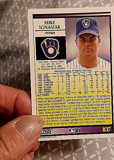 1992 Score #837 Mike Ignasiak — back