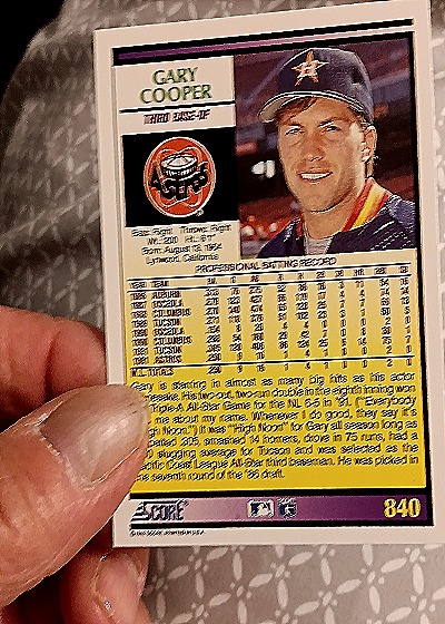 1992 Score #840 Gary Cooper — back