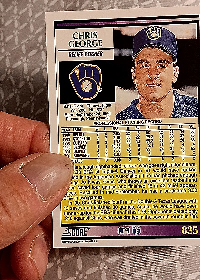 1992 Score #835 Chris George — back