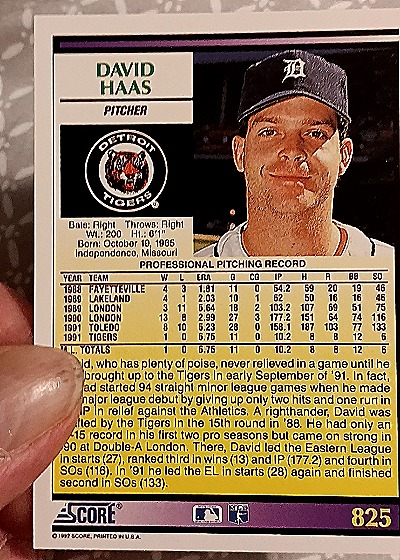 1992 Score #825 David Haas — back