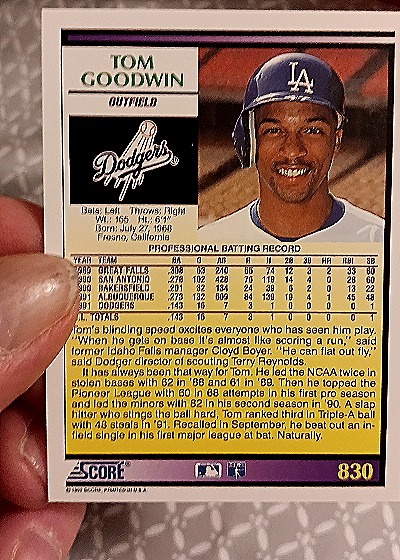 1991 Score #593 Tom Goodwin — back
