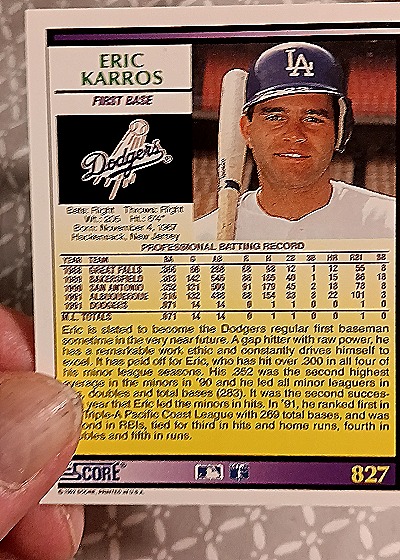 1992 Score #80 Eric Karros — back