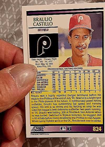 1992 Score #824 Braulio Castillo — back