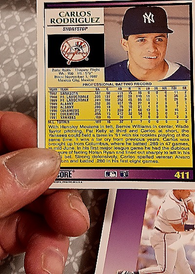 1989 Score #411 Carlos Rodriguez — back
