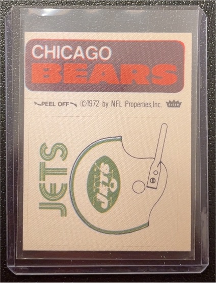 1972 Fleer Football Team Sticker Chicago Bears New York Jets — front