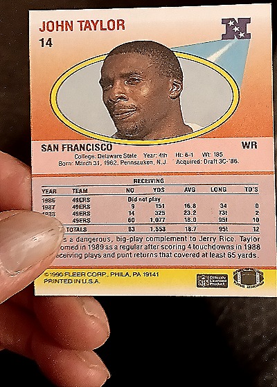 1990 Fleer #14 John Taylor — back