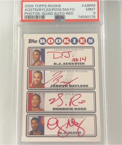 2008 Topps Rookie Photo Shoot Quad Auto Red #ABRM Derrick Rose/Jerry Bayless/D.J. Augustin/O.J. Mayo — front