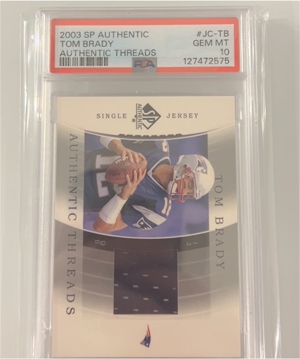 2003 SP Authentic #JC-TB Tom Brady Authentic Threads — front