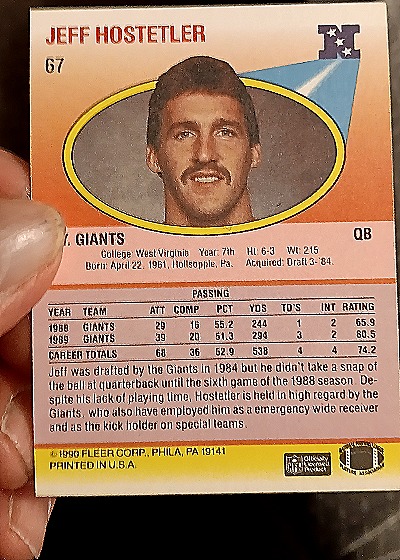 1990 Fleer #67 Jeff Hostetler — back