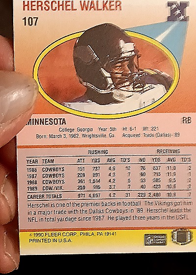 1990 Fleer #107 Herschel Walker — back