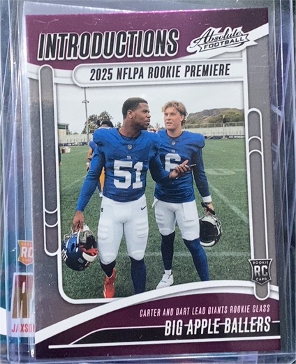 2025 Panini Absolute Introductions #I-ACR Abdul Carter & Jaxson Dart Big Apple Ballers Rookie Card — front