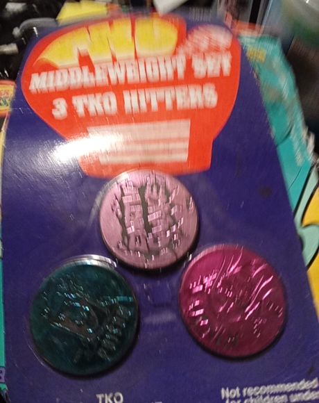 1990 TKO Middleweight Set 3 TKO Hitters Milk Caps Pogs — front