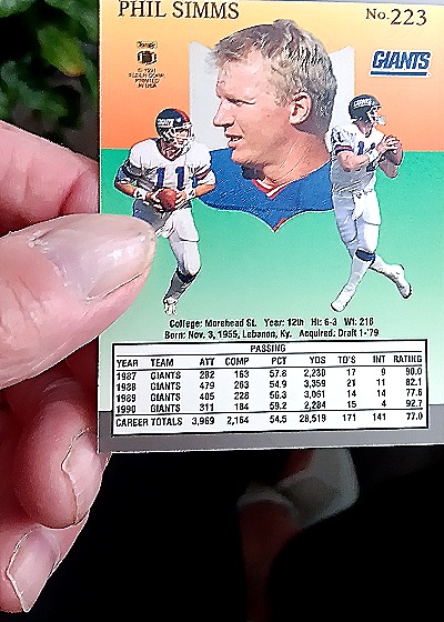 1991 Fleer Ultra #223 Phil Simms — back