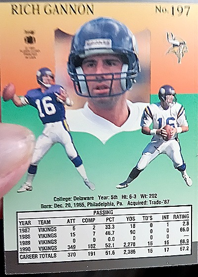 1991 Fleer Ultra #197 Rich Gannon — back