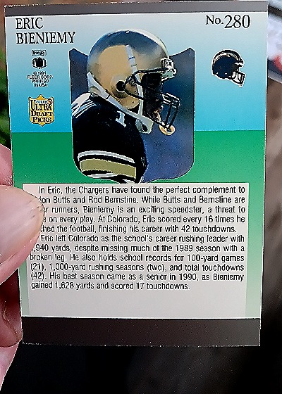 1991 Fleer Ultra #280 Eric Bieniemy — back