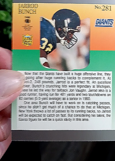 1991 Fleer Ultra #281 Jarrod Bunch — back
