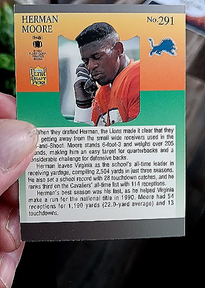 1991 Fleer Ultra #291 Herman Moore — back